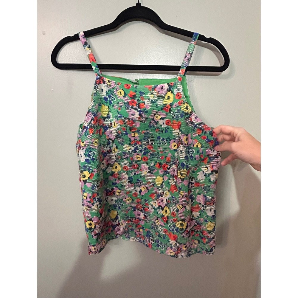 Anthropologie MaeveGreen Floral Camisole Top Womens Size 6 Textured Cutout Back - Picture 3 of 11